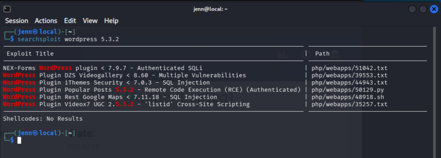 Searchsploit WordPress RCE result